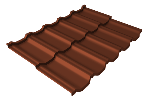 Металлочерепица модульная квинта uno GL 0,45 Drap TX RAL 8004 терракота